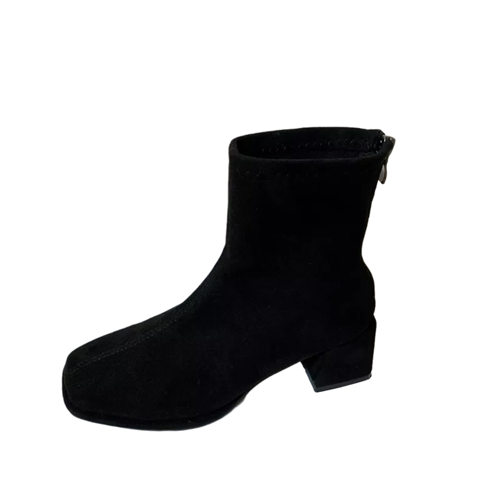 2022 Autumn Square Toe Suede Slim Ankle Boots Women's Fashion Chunky Heel Martin Boots Short Stacked Heel Stretch Sock Boots - Image 5