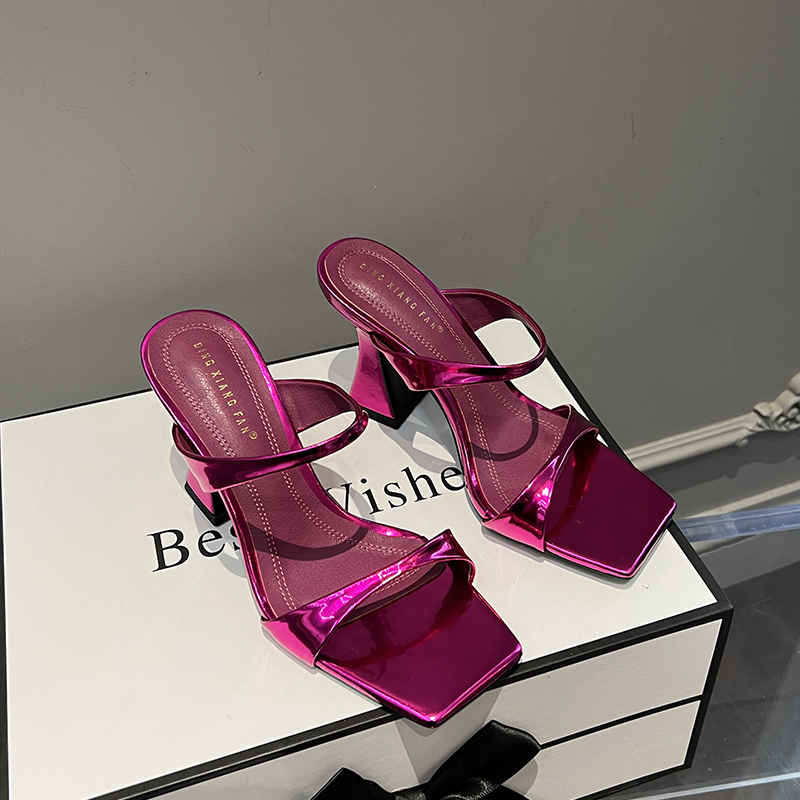 2025 Spring Summer New Simple Elegant Solid Color High Heel Sandals Fashion Square Toe Open Toe Slippers Women - Image 2
