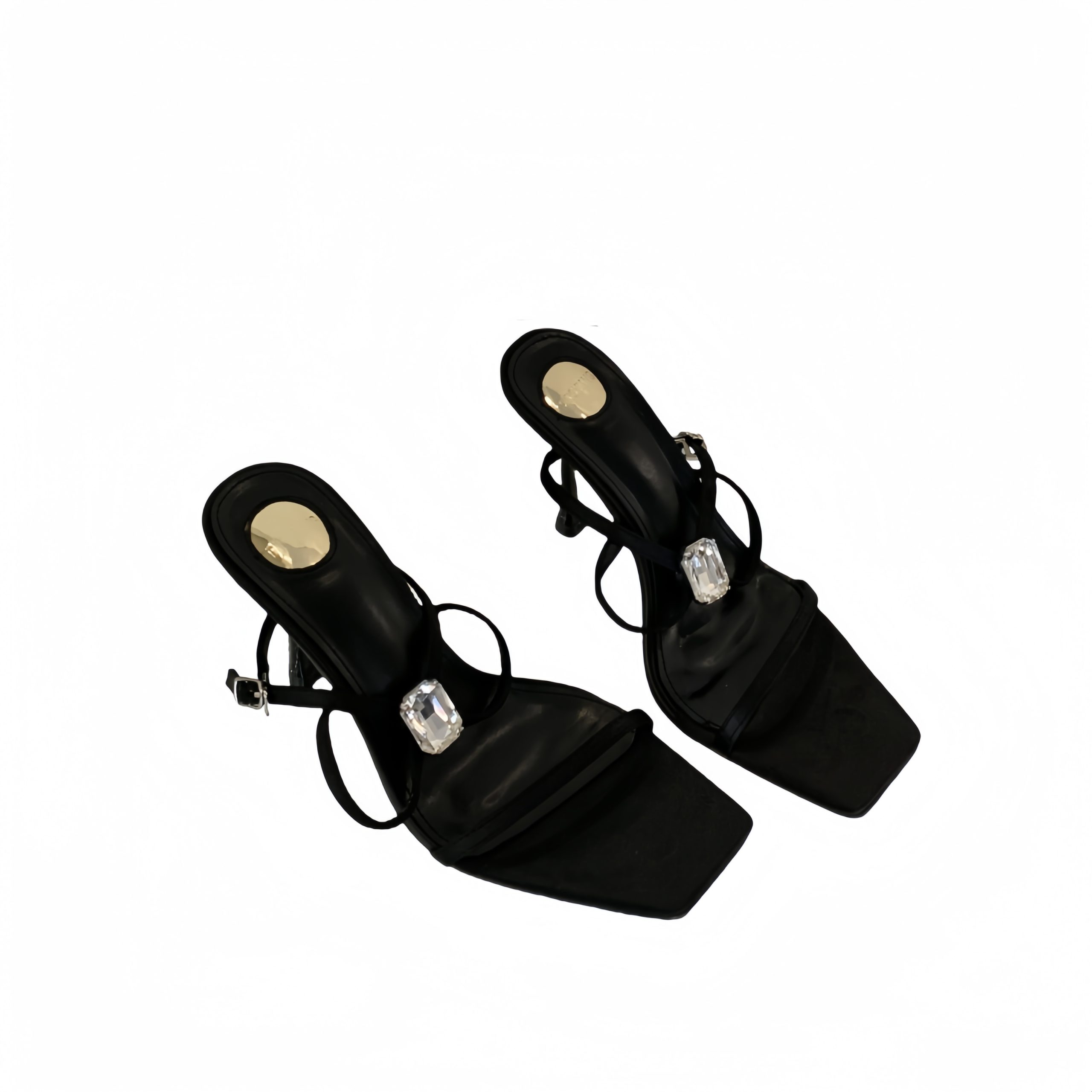 2025 New Spring Summer Square Toe Open Toe One-Strap Rhinestone High Heel Black Satin Sexy Women Sandals - Image 5