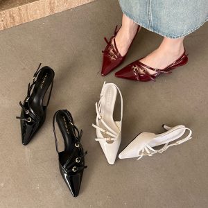 2025 European American Style Pointed Toe Backless Women's Shoes Fashion Solid Low Heel Closed Toe Sandals Simple Elegant Versatile Shallow Mouth Shoes - Style 220b43