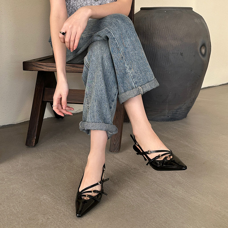 2025 European American Style Pointed Toe Backless Women's Shoes Fashion Solid Low Heel Closed Toe Sandals Simple Elegant Versatile Shallow Mouth Shoes - Style 220b43 - Image 2