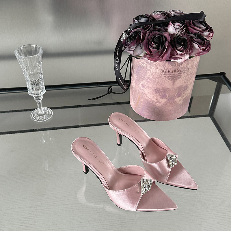 2025 New Rhinestone Sandals European American Style Pointed Toe High Heel Slippers Elegant Comfortable Summer Thin Heel Slippers - Image 3