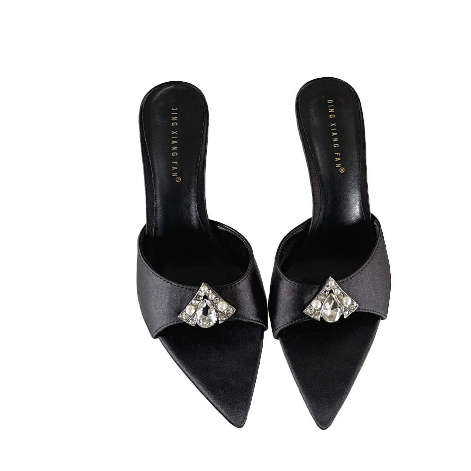 2025 New Rhinestone Sandals European American Style Pointed Toe High Heel Slippers Elegant Comfortable Summer Thin Heel Slippers - Image 5