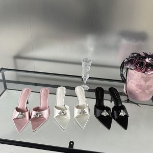 2025 New Rhinestone Sandals European American Style Pointed Toe High Heel Slippers Elegant Comfortable Summer Thin Heel Slippers