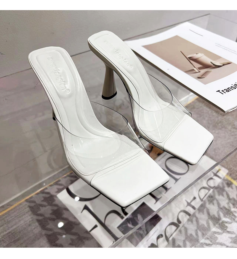 2025 Spring Summer High Heel Transparent Sandals Simple Square Toe Solid Color Slippers Fashion Versatile Women Open Toe Shoes - Image 3