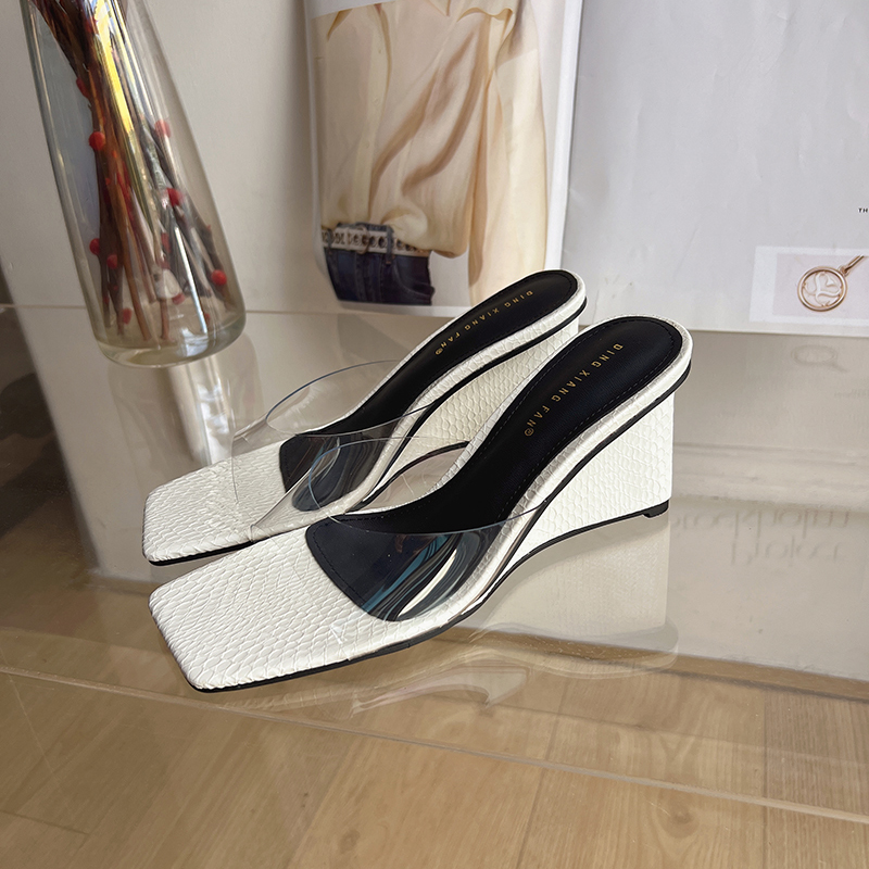 2025 Spring Summer Fashion Square Toe Wedge Sandals Simple Versatile Transparent High Heel Slippers Comfortable Commute Open Toe Women Shoes - Image 5