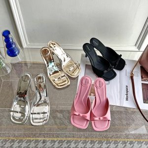 2025 Spring Summer Fashion High Heel Sandals Sweet Bow Thin Heel Square Toe Open Toe Women Shoes