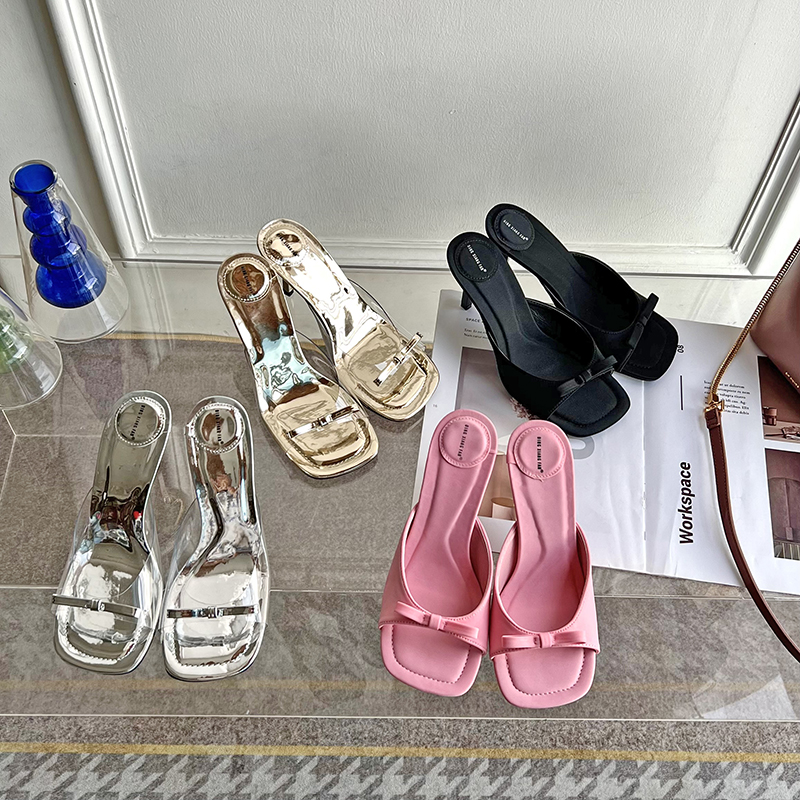 2025 Spring Summer Fashion High Heel Sandals Sweet Bow Thin Heel Square Toe Open Toe Women Shoes