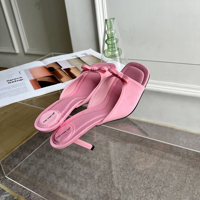 2025 Spring Summer Fashion High Heel Sandals Sweet Bow Thin Heel Square Toe Open Toe Women Shoes - Image 2