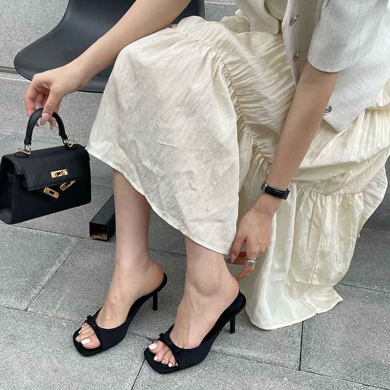 2025 Spring Summer Fashion High Heel Sandals Sweet Bow Thin Heel Square Toe Open Toe Women Shoes - Image 3
