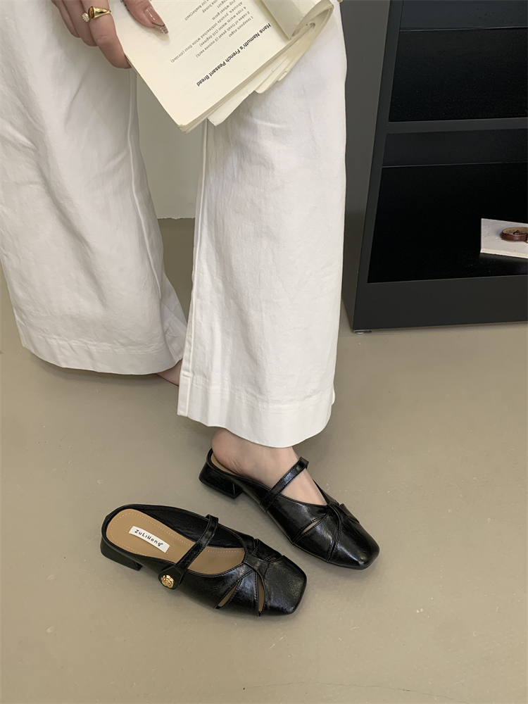 2026 New French Camellia Mule Half Slippers Women Chinese Style Commuter Toe-Covered Summer Slippers - Image 2