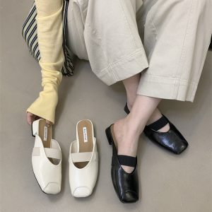 Minimalist Closed Toe Slippers Women 2026 Spring Summer New Chunky Heel Slip On Casual Comfortable Anti Slip Lazy Shoes