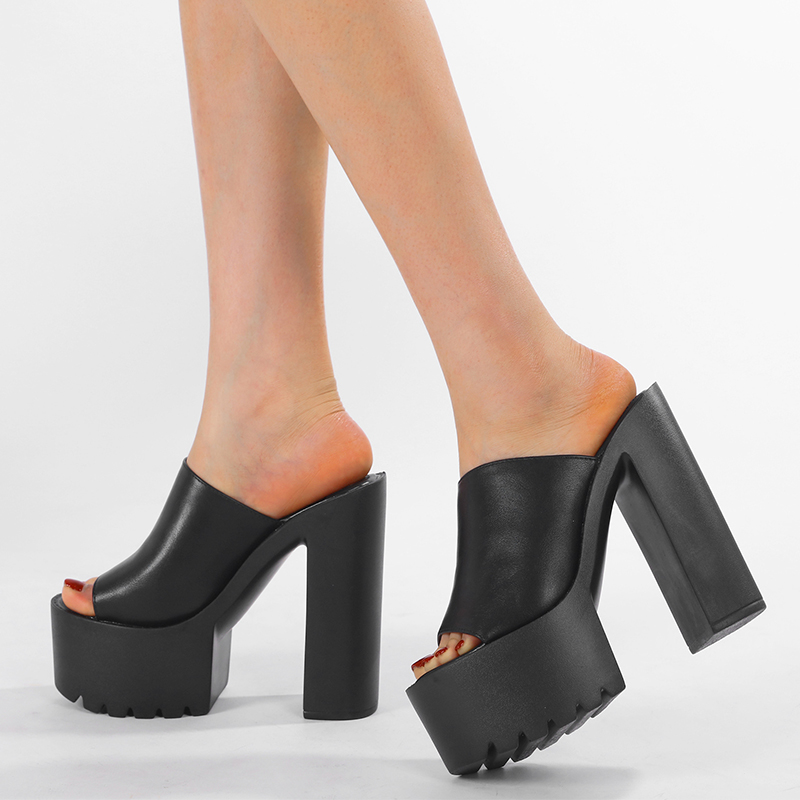 Women's Summer Open Toe Platform Slippers 14cm High Heel Chunky Heel PU Strappy Sandals 34-40 - Image 3