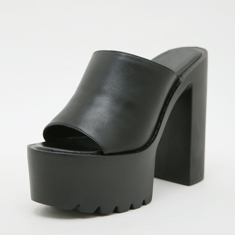Women's Summer Open Toe Platform Slippers 14cm High Heel Chunky Heel PU Strappy Sandals 34-40 - Image 5