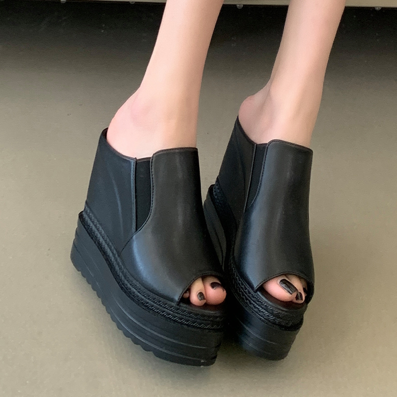 Women's Summer Outdoor Slippers 12cm High Heel Wedge One-Band Open Toe 34-39 - Image 3
