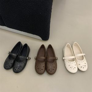 Retro Hollow Mary Jane Thick Sole Shoes for Women 2026 Spring Summer Slip-On Soft Sole Comfortable Commute Low Top Shoes