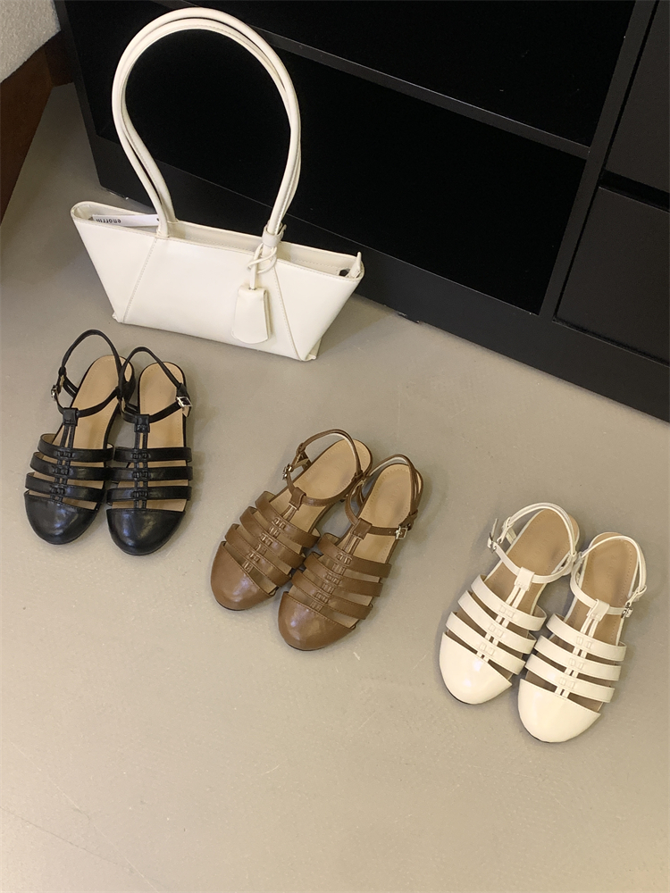 Korean Style Casual Closed Toe Roman Sandals for Women Summer 2026 Spring Summer Woven Hollow Daily Commute Versatile Mule Shoes