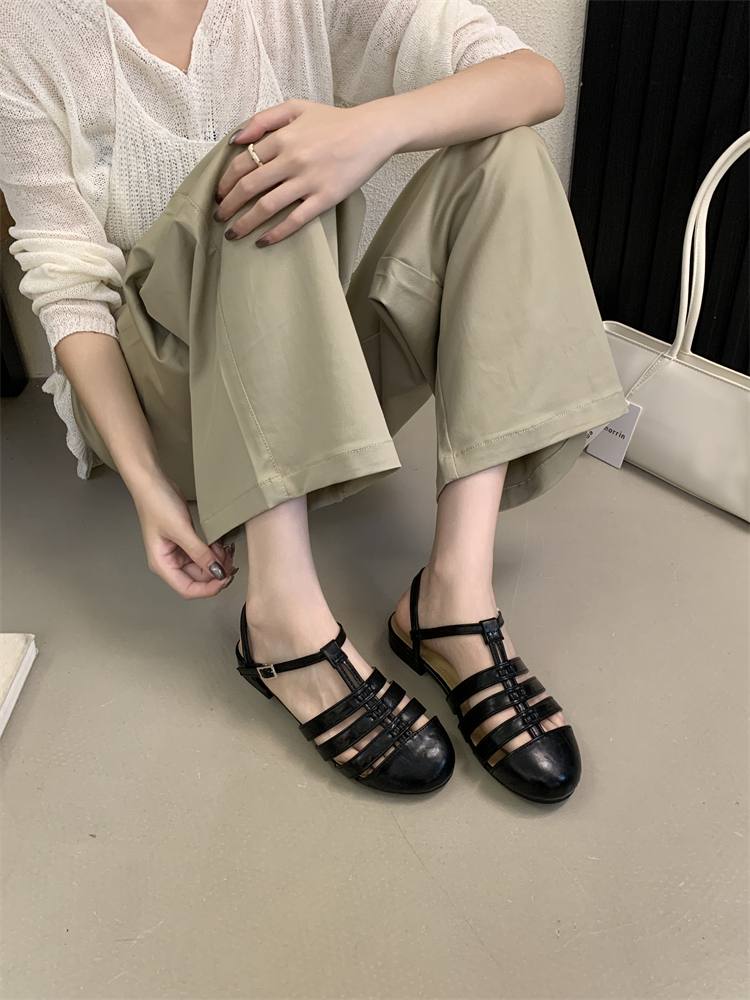 Korean Style Casual Closed Toe Roman Sandals for Women Summer 2026 Spring Summer Woven Hollow Daily Commute Versatile Mule Shoes - Image 2