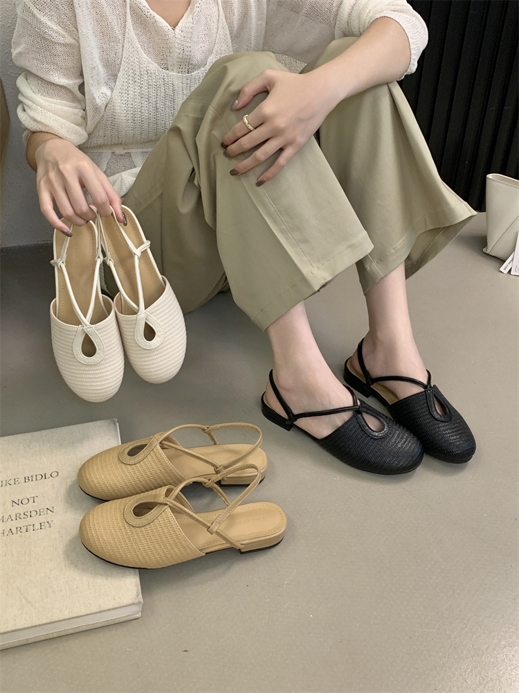 Women's Low Heel Open Toe Sandals 2026 New Sweet Backless Casual Roman Shoes Anti-Slip