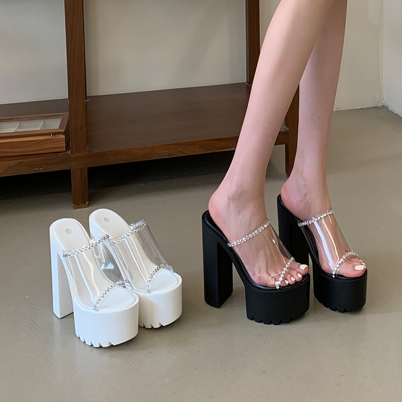 14cm High Heel Platform Transparent Rhinestone Slippers for Women Size 34-40 Summer - Image 4