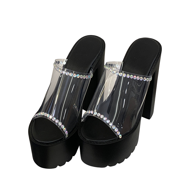 14cm High Heel Platform Transparent Rhinestone Slippers for Women Size 34-40 Summer - Image 5