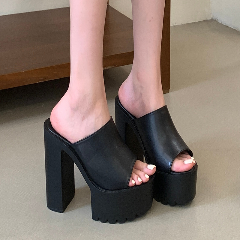Women's Summer Outdoor Slippers 14cm High Heel Platform One-Band Open Toe 34-40