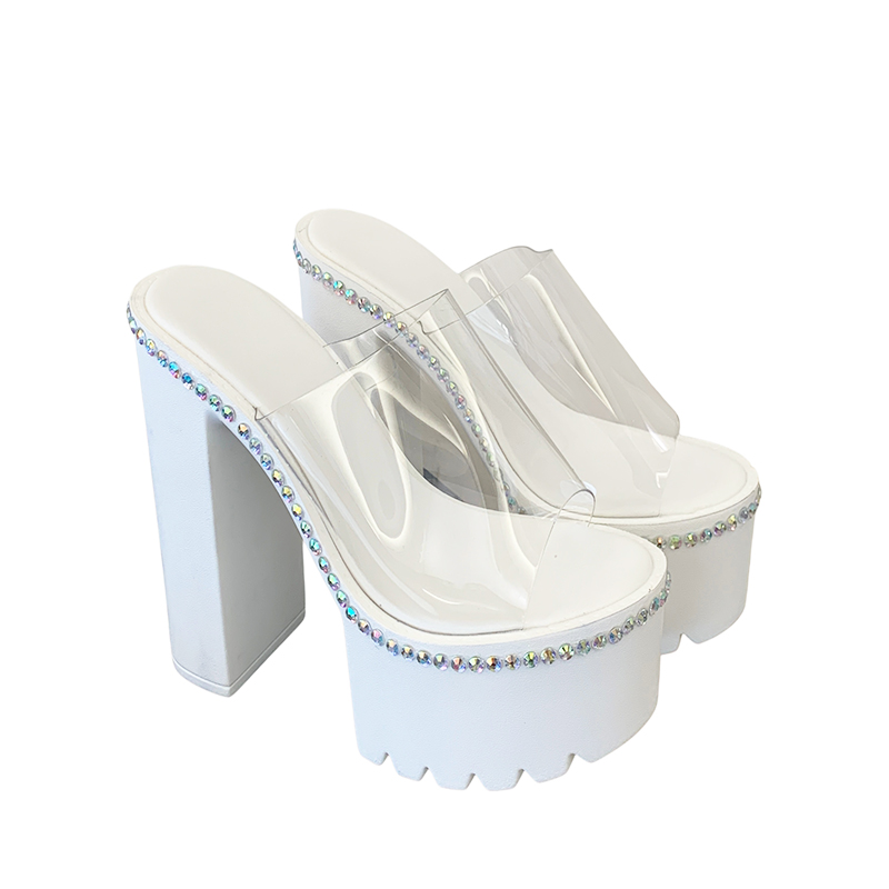14cm High Heel Platform Transparent Rhinestone Slippers for Women Sizes 34-40 Summer Wedge Sandals - Image 5