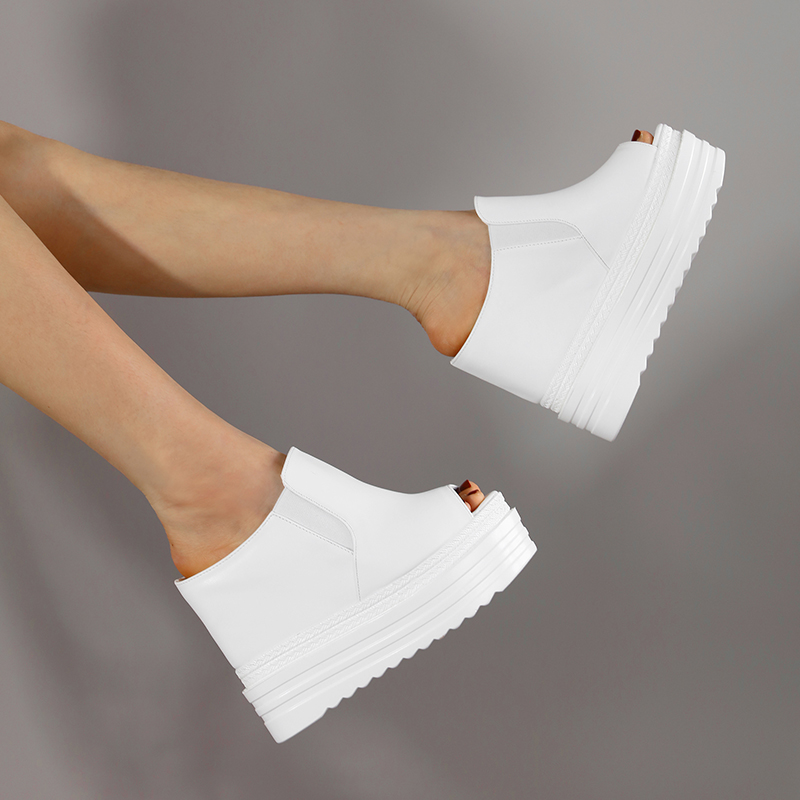 Women's Summer Outdoor Slippers 12cm High Heel Wedge One-Strap Open Toe Platform Sandals 34-39