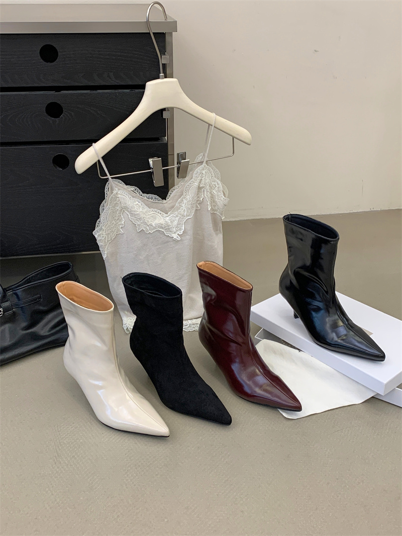 2026 Fall Ankle Boots Mid Heel Pointed Toe Bare Boots 35-40 - Style a86b7e - Image 3