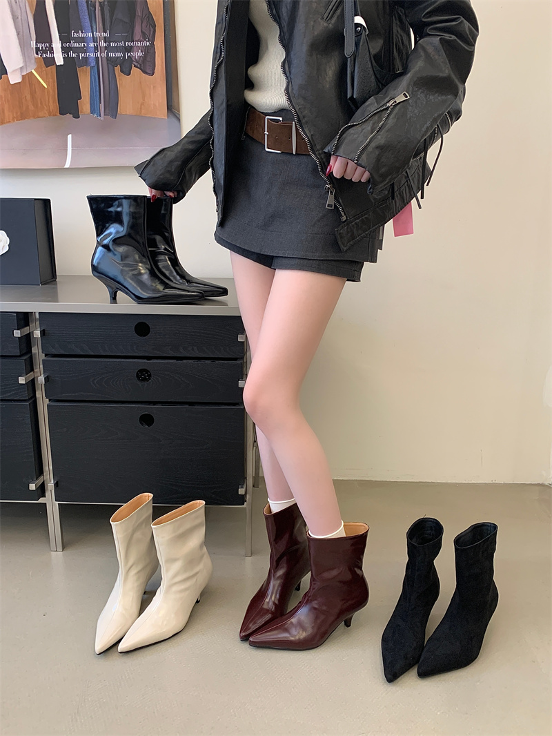 2026 Fall Ankle Boots Mid Heel Pointed Toe Bare Boots 35-40 - Style a86b7e - Image 2