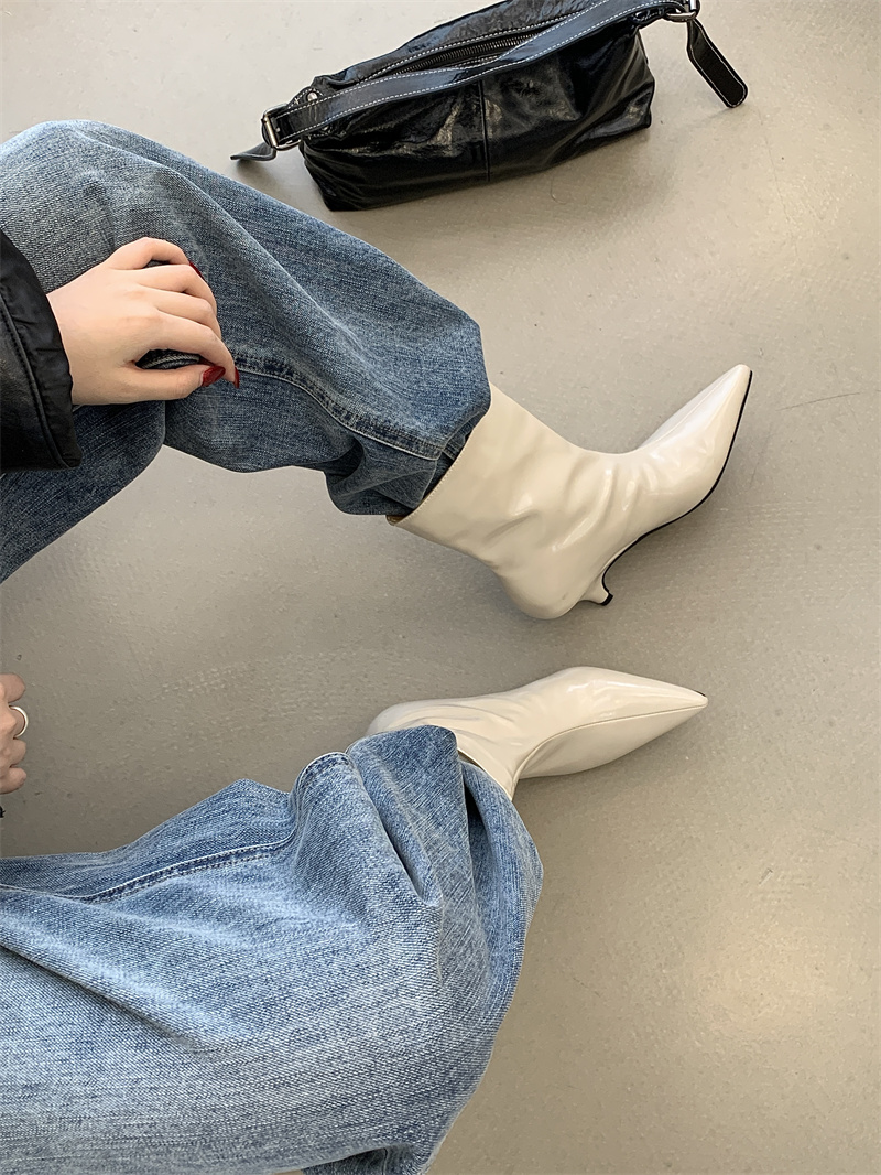 2026 Fall Ankle Boots Mid Heel Pointed Toe Bare Boots 35-40 - Style a86b7e - Image 4