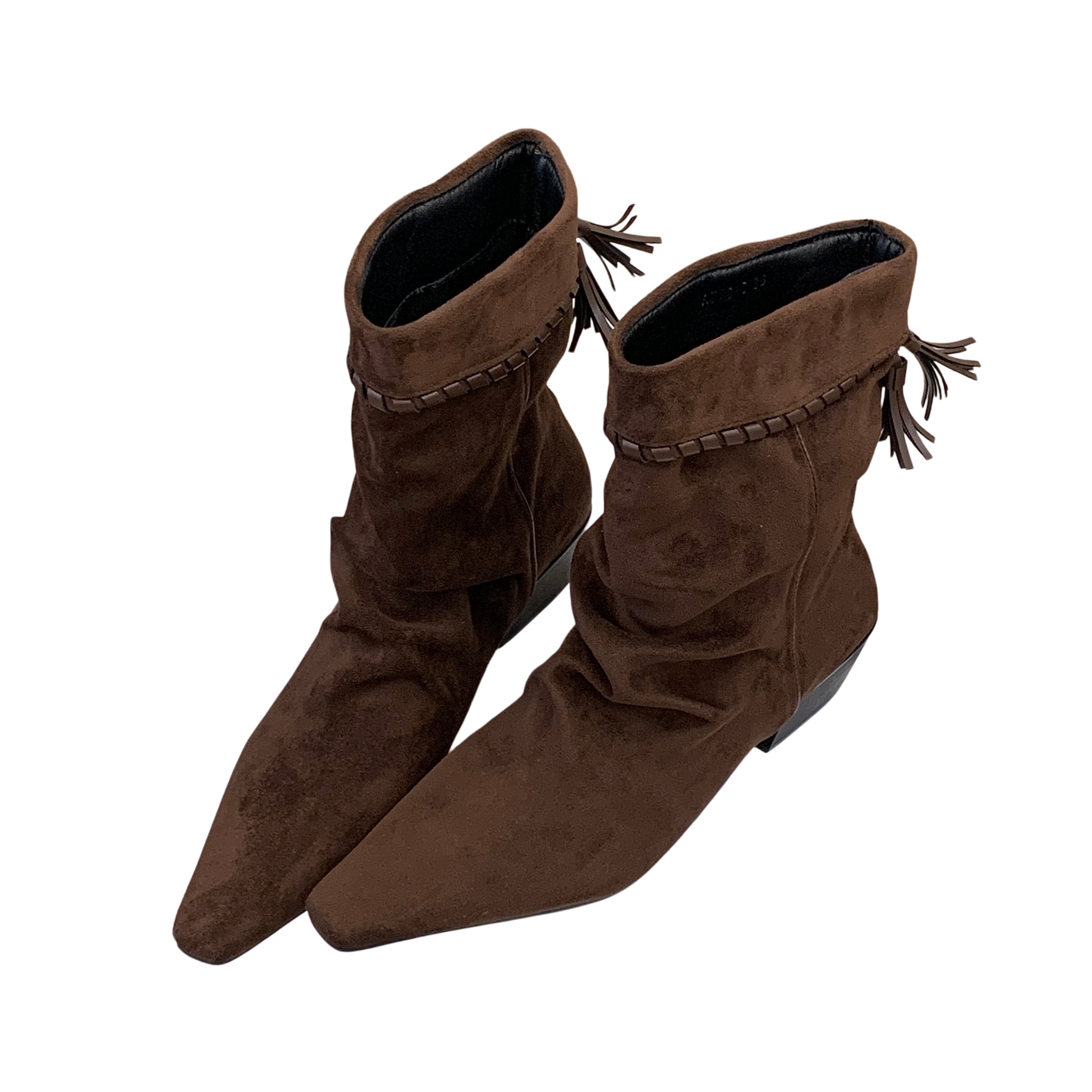 BUBUFLY Woven Fringe Boots Women High Top 2026 Autumn New Nomad Style Suede Chunky Heel Square Toe Mid Calf Western Stacked Boots - Image 5