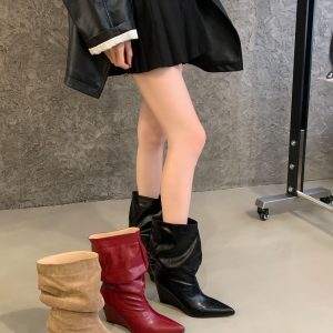 BUBUFLY 2026 New European American Style Pointed Toe Stacked Heel Short Boots Women's High Heel Fashion Boots