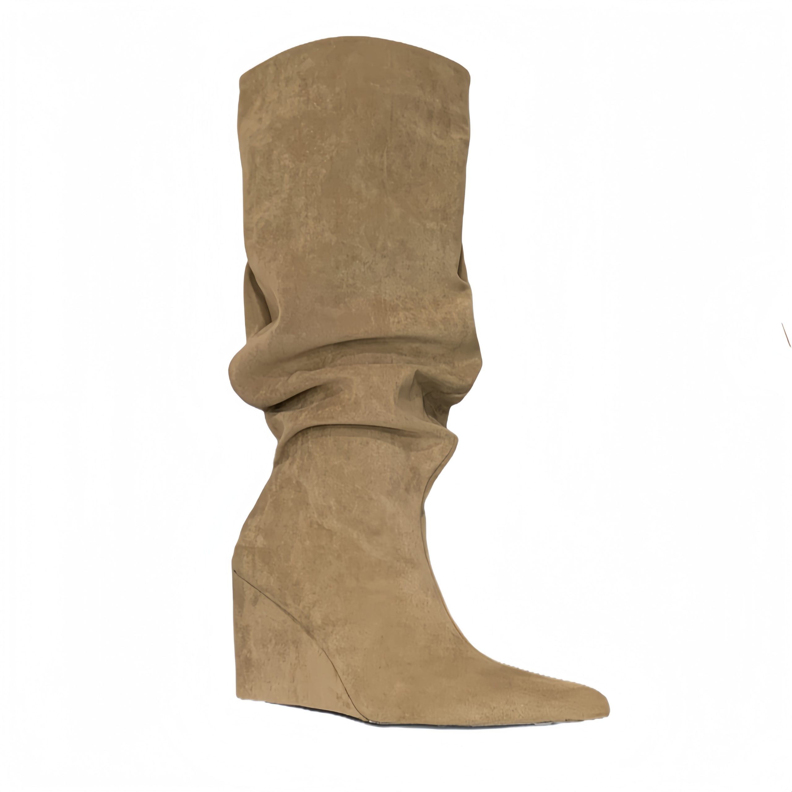 2026 BUBUFLY Pointed Toe Wedge Heel Folded Stack Boots for Women Wine Red Over Knee Fashion Boots - Image 5