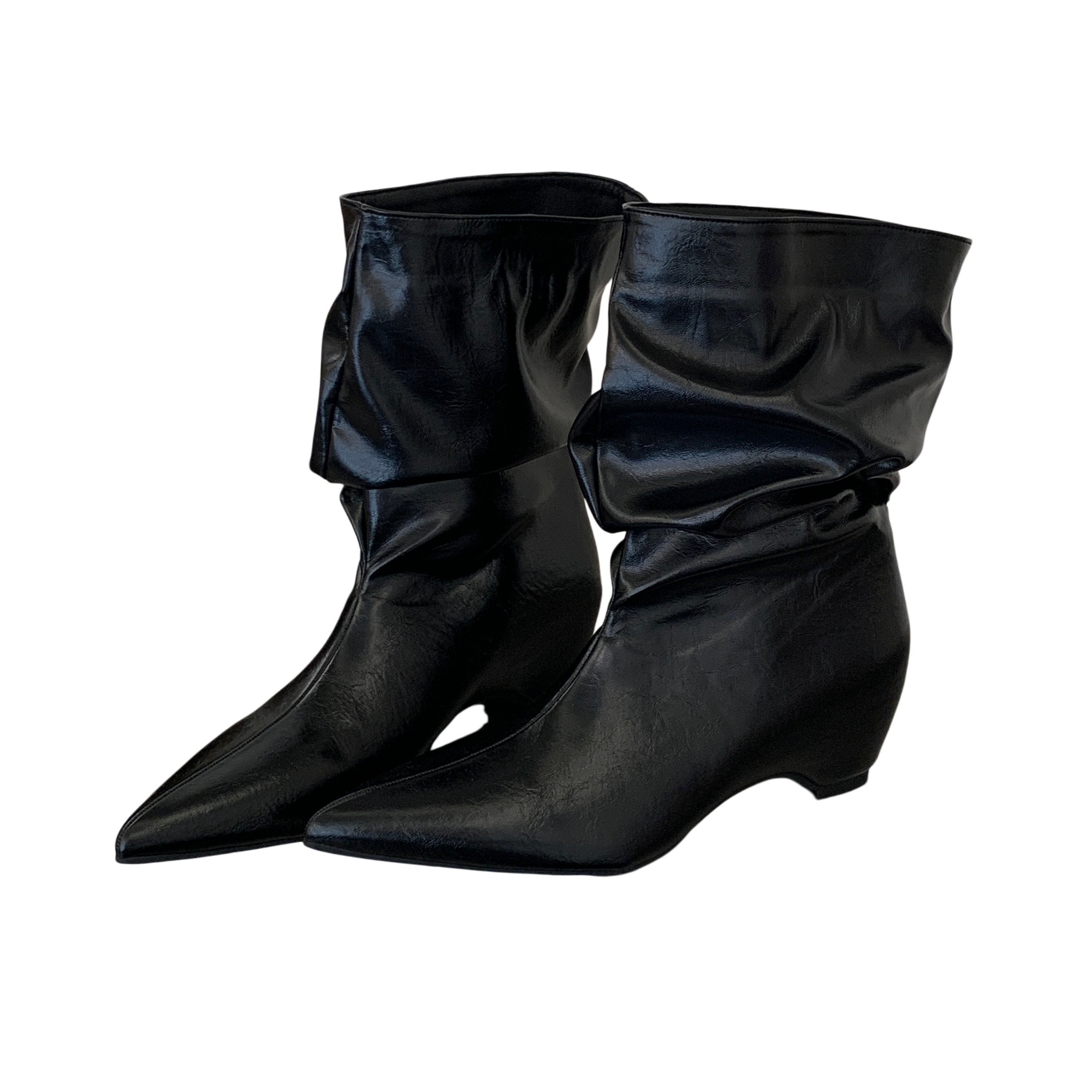 2026 New Sexy Stacked Mid Calf Boots with Pleated Wide Shaft Pointed Toe Fashion Heel Boots - Image 5